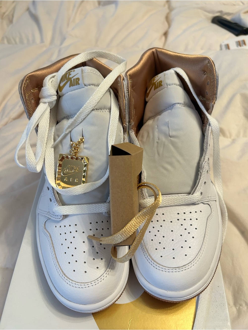 Nike White & Metallic Gold High-Top Sneakers